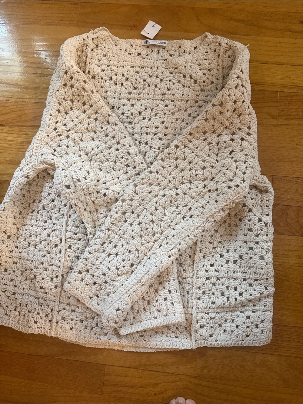 Zara Off-White Crochet Cardigan Sweater